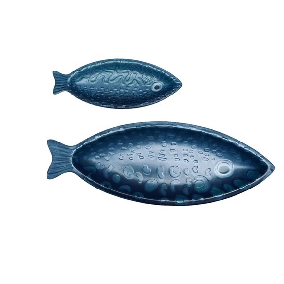 Opalhouse 2 Navy Blue Fish Serving Dish Platter Bambod Melamine Collectible 16" - Picture 3 of 12